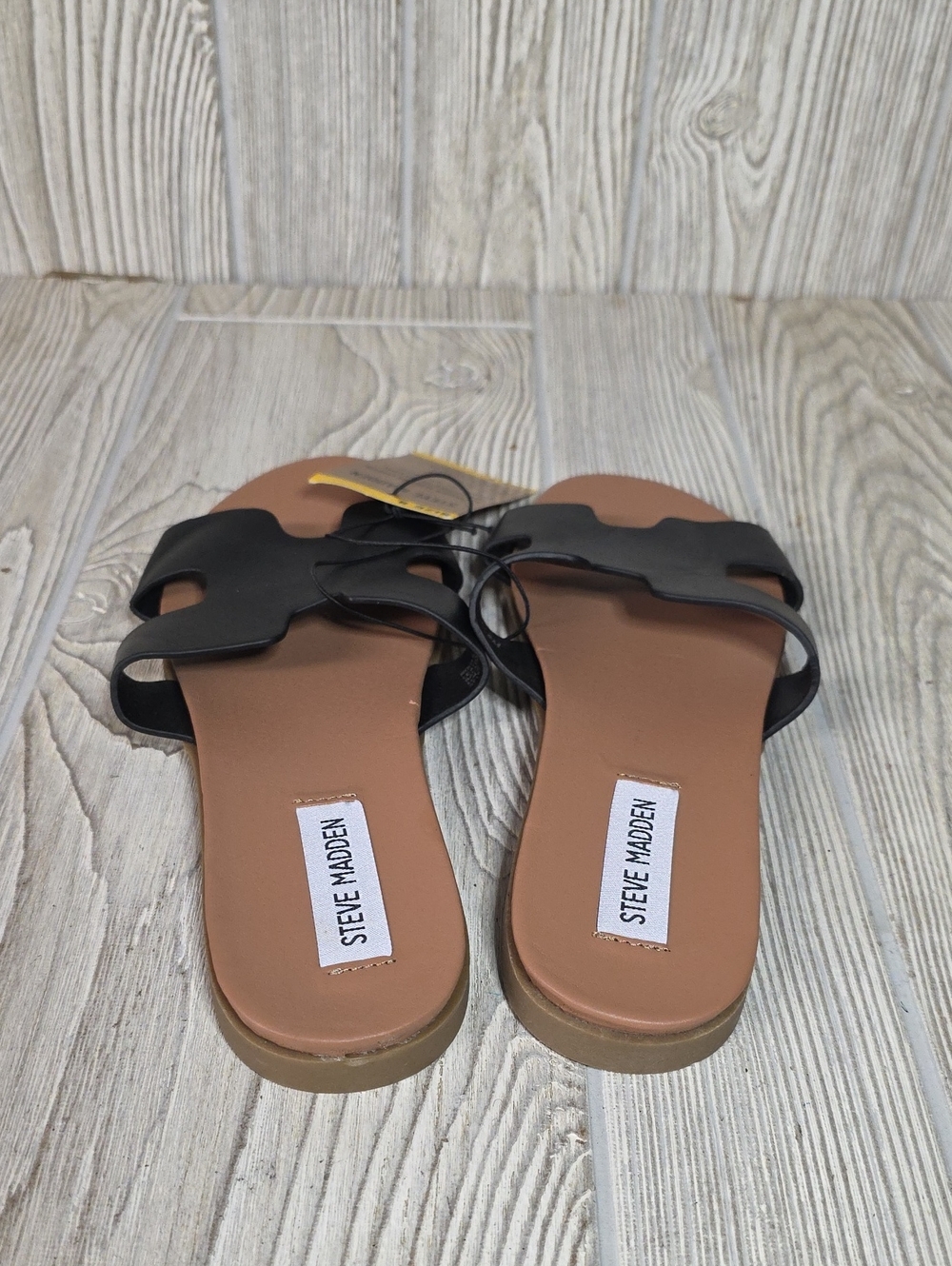 Steve Madden Roceen Black Leather Slide Sandals Womens Size 8 NWT - Picture 6 of 11